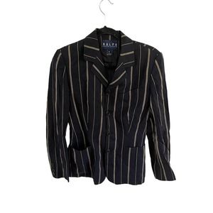RALPH RALPH LAUREN Navy Blue Striped Fitted Blazer Wool-Blend Womens Size 4
